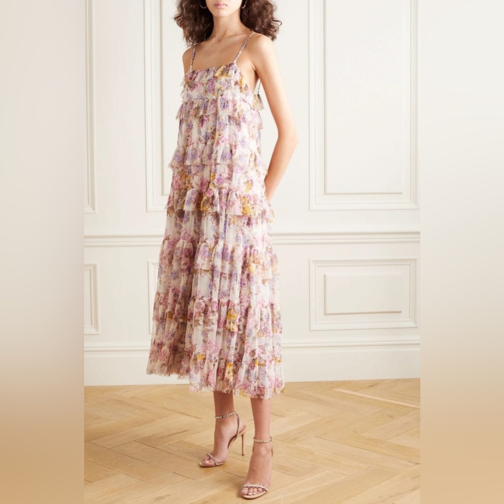NEEDLE & THREAD + Jasmine Hemsley Harmony Ruffled Floral-print Tulle Dress